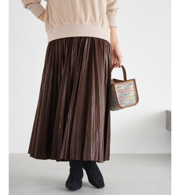 IENA「レザーライクサテンプリーツスカート」|スカート|
