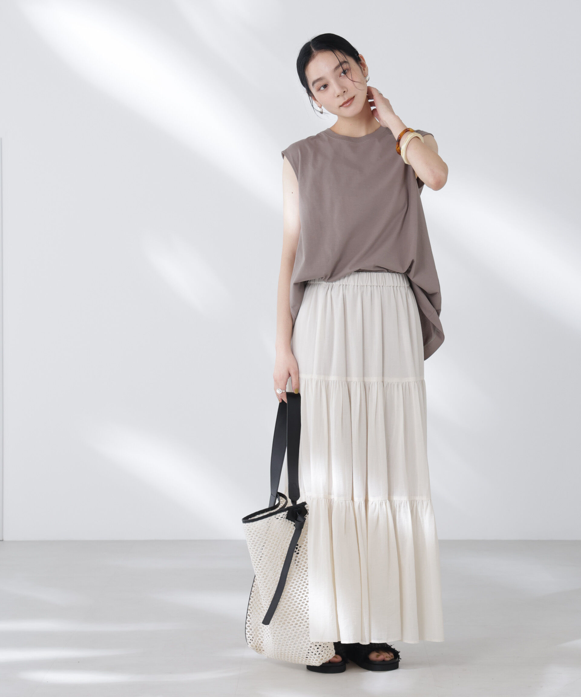 nano･universe「コットンシフォンティアードスカート」|スカート|