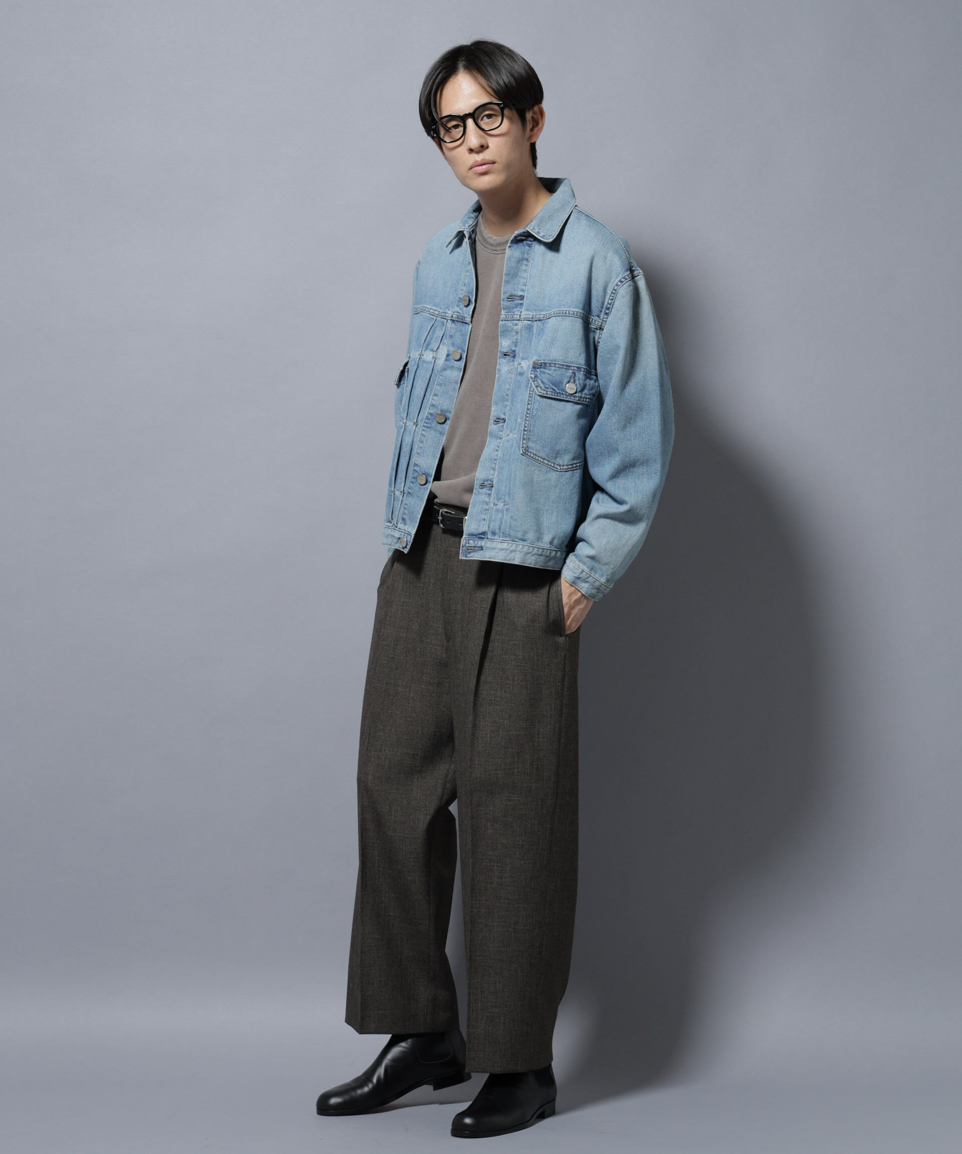 nano･universe「AUTHENコラボ SILKNIZED DENIM トラッカージャケット(セットアップ可)」|ブルゾン・スタジャン|