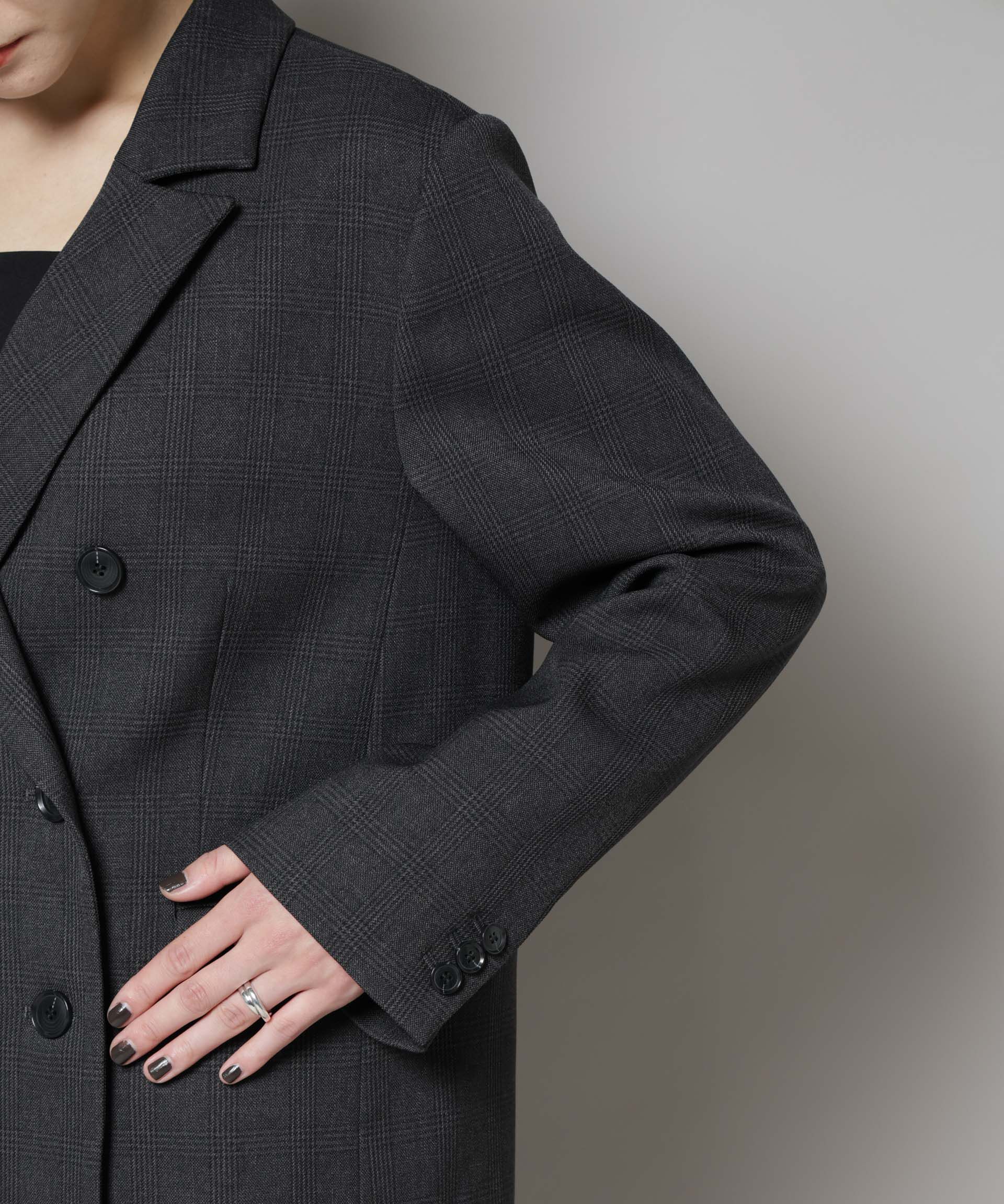 nano･universe「ストレッチサージチェックダブルジャケット(セットアップ可)」|テーラードジャケット|
