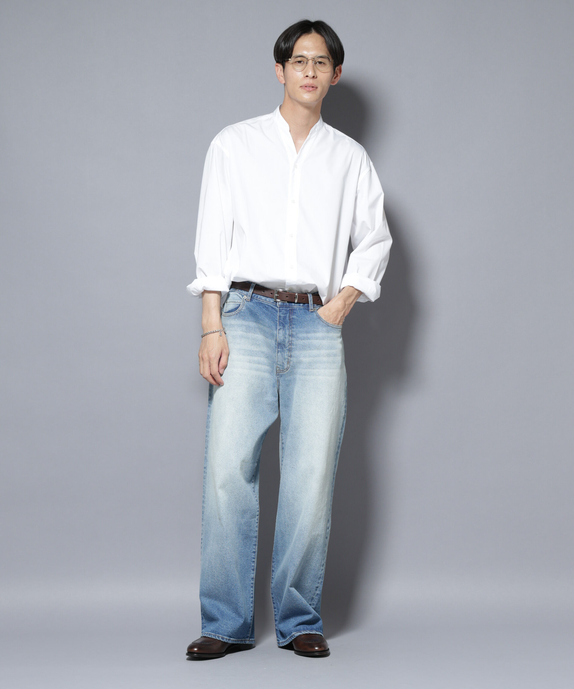 nano･universe「「大人のワイドシャツ」バンドカラー 長袖」|シャツ・ブラウス|