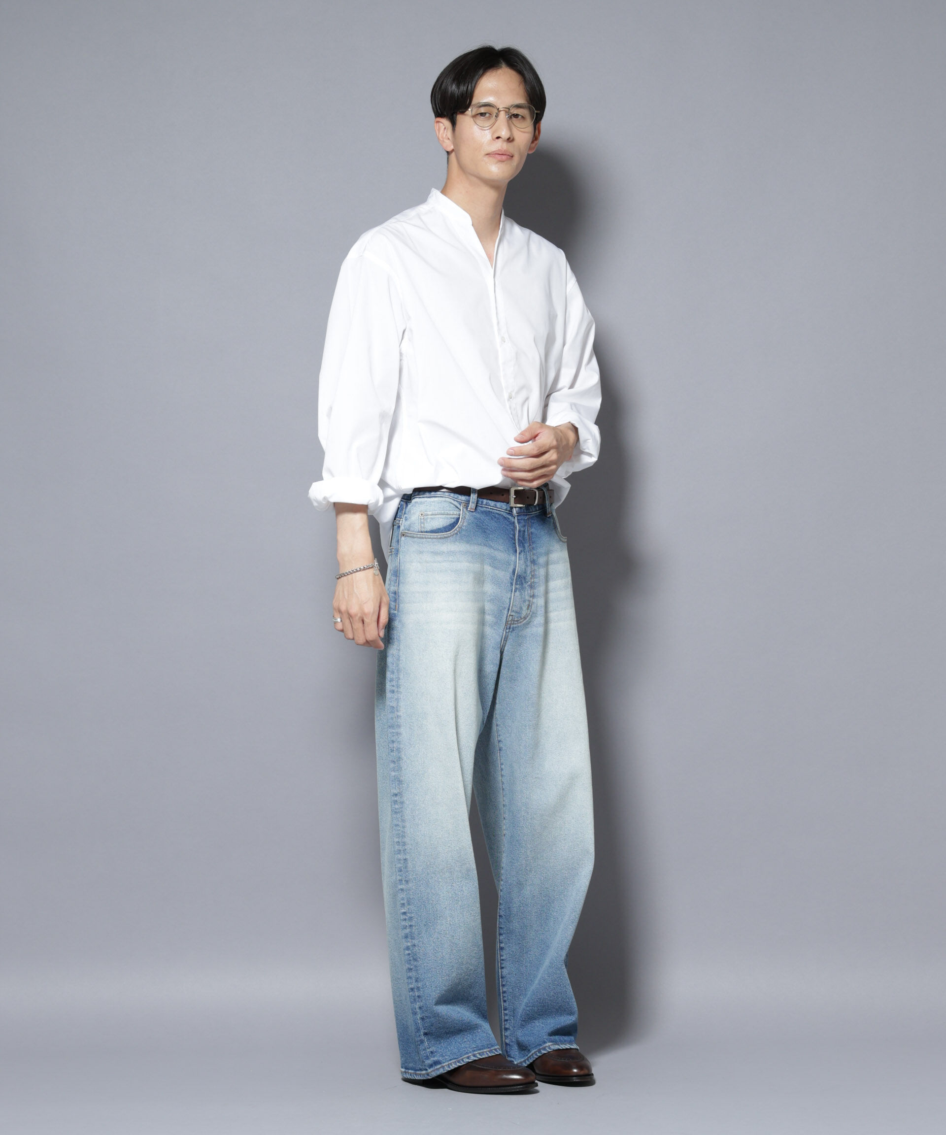 nano･universe「「大人のワイドシャツ」バンドカラー 長袖」|シャツ・ブラウス|