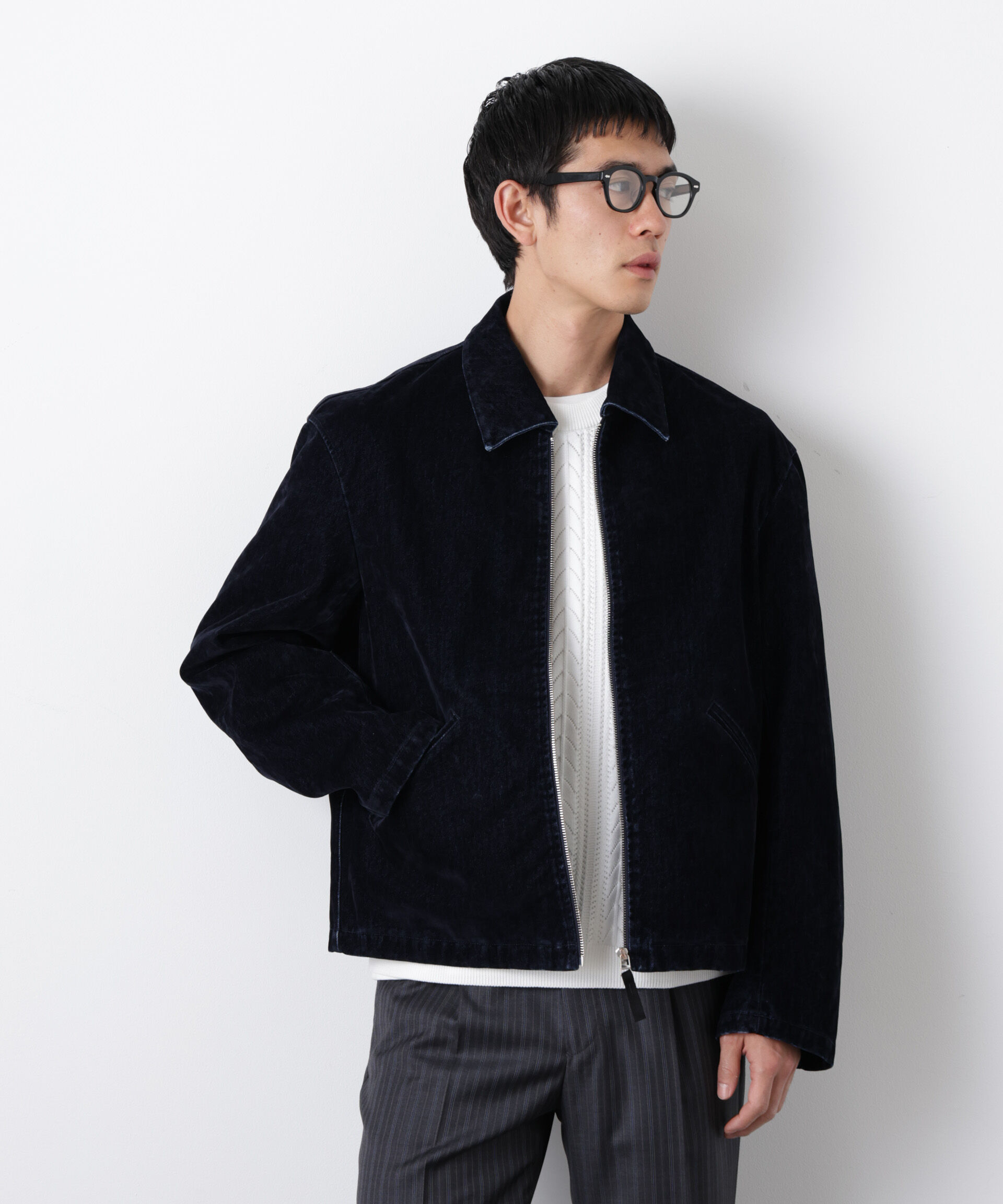 nano･universe「フロッキーデニム スポーツジャケット」|ブルゾン・スタジャン|