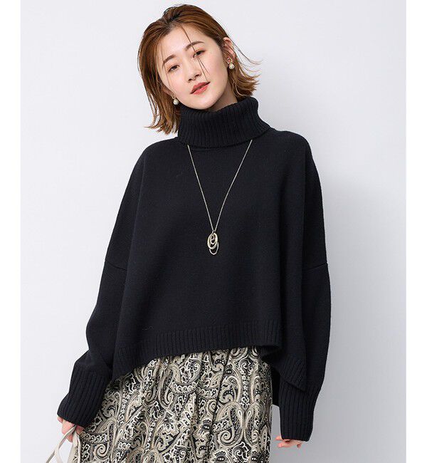 23区「【洗える】ウールカシミヤ ニットポンチョ」|ニット・セーター|ブラック系