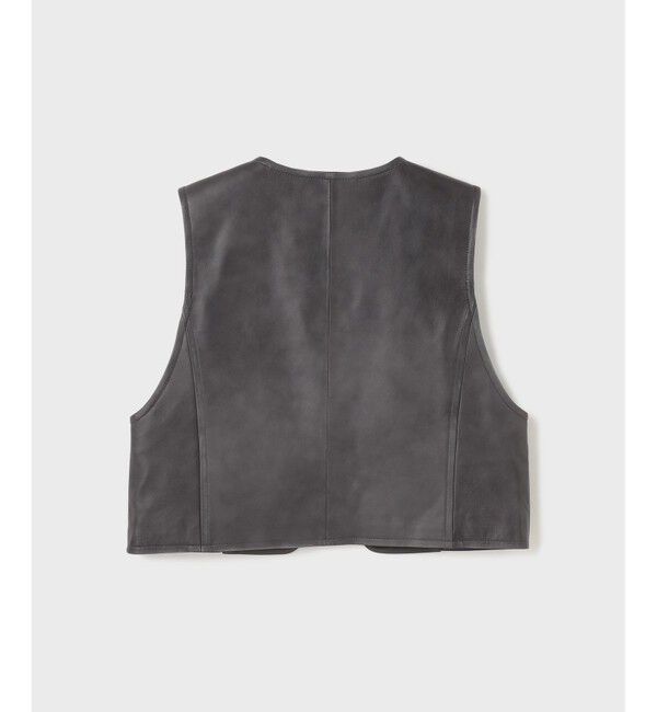  「レザーショートジレジャケット」|ノーカラージャケット|