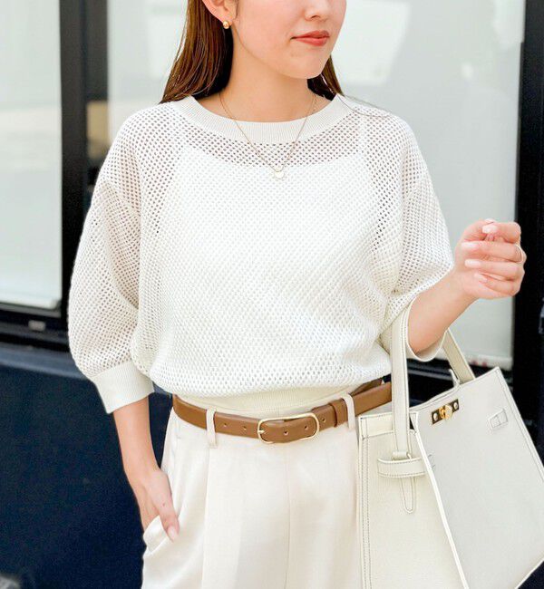 NOLLEY'S「《手洗い可能》スパンコールメッシュ5分袖カーディガン」|カーディガン|オフホワイト