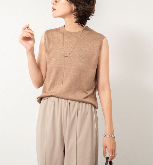 NOLLEY'S sophi「《アンサンブル対応》《手洗い可能》W混ラメハイネックプルオーバーニット」|ニット・セーター|キャメル