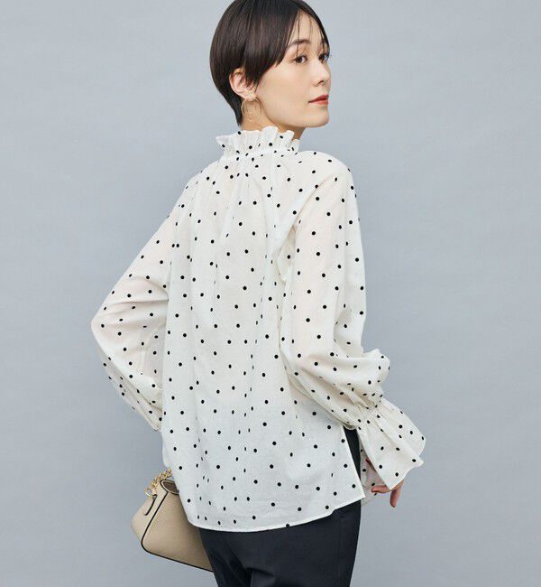 NOLLEY'S sophi「ドットフロッキーフリルネックブラウス」|シャツ・ブラウス|