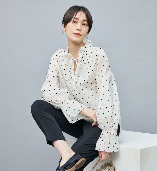 NOLLEY'S sophi「ドットフロッキーフリルネックブラウス」|シャツ・ブラウス|