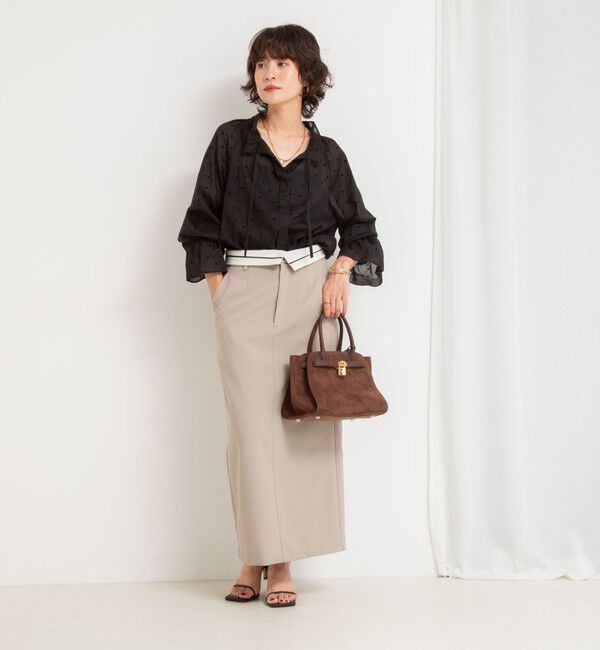 NOLLEY'S sophi「ドットフロッキーフリルネックブラウス」|シャツ・ブラウス|