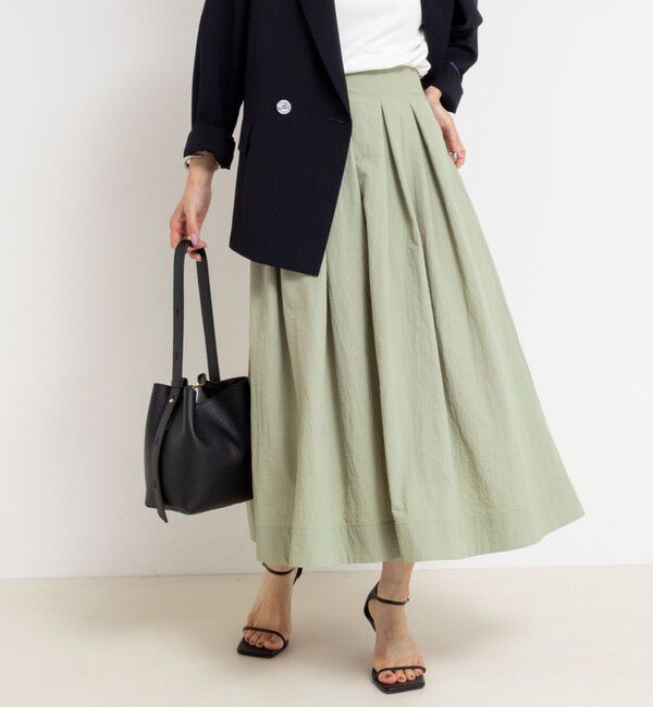 NOLLEY'S「ウォッシャブルバルキータフタタックスカート」|フレア|オリーブ