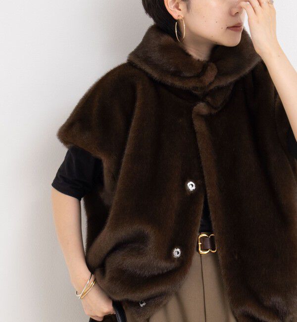 Rie Miller「エコファー衿付ベスト」|ブルゾン・スタジャン|