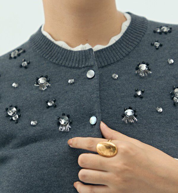 NOLLEY'S「《手洗い可能》ビジュー付きクルーネックカーディガン」|カーディガン|