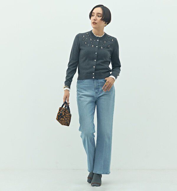 NOLLEY'S「《手洗い可能》ビジュー付きクルーネックカーディガン」|カーディガン|