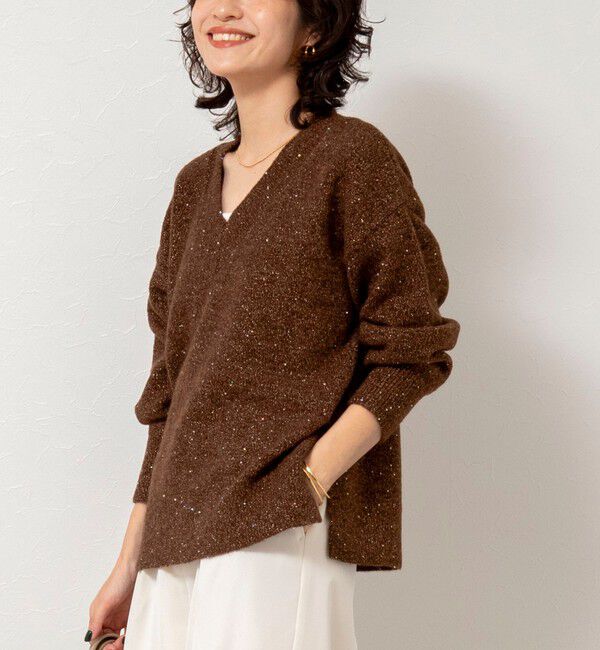 NOLLEY'S sophi「《手洗い可能》モヘヤスパンコールVネックプルオーバー」|ニット・セーター|ブラウン