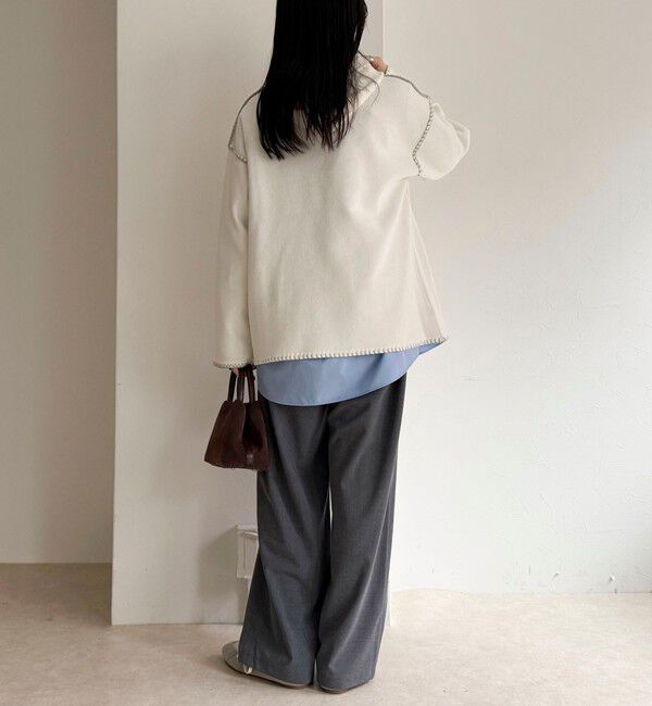 fredy emue「フード付き配色ステッチニットプルオーバー」|ニット・セーター|