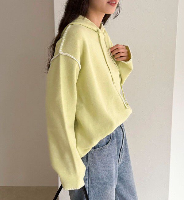 fredy emue「フード付き配色ステッチニットプルオーバー」|ニット・セーター|