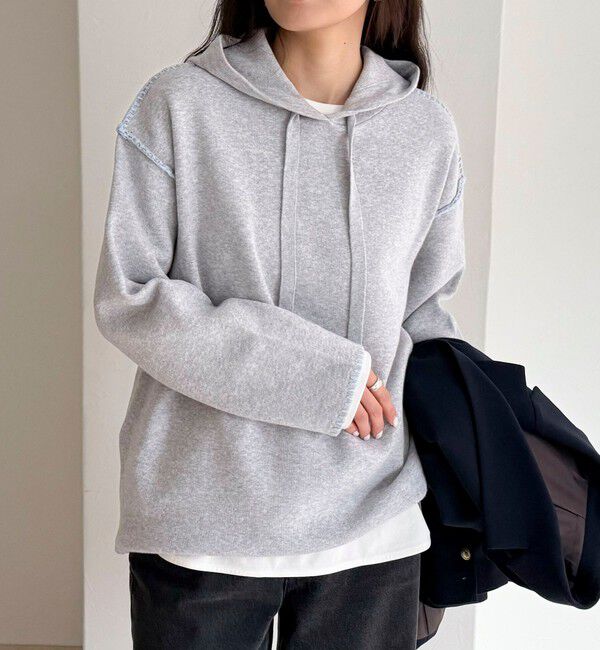 fredy emue「フード付き配色ステッチニットプルオーバー」|ニット・セーター|