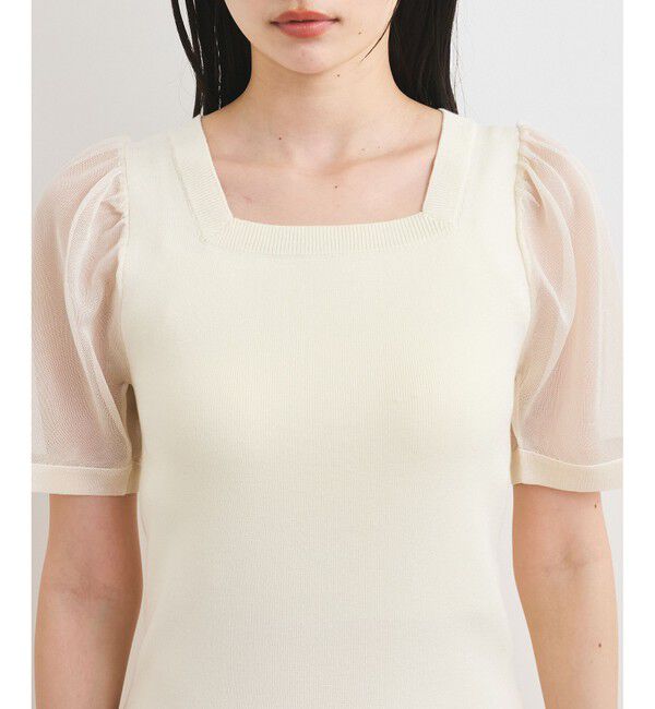 VIS「【洗える】スクエアネックシアーハーフスリーブニット」|ニット・セーター|