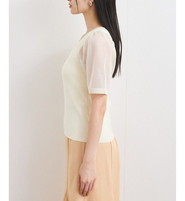 VIS「【洗える】スクエアネックシアーハーフスリーブニット」|ニット・セーター|