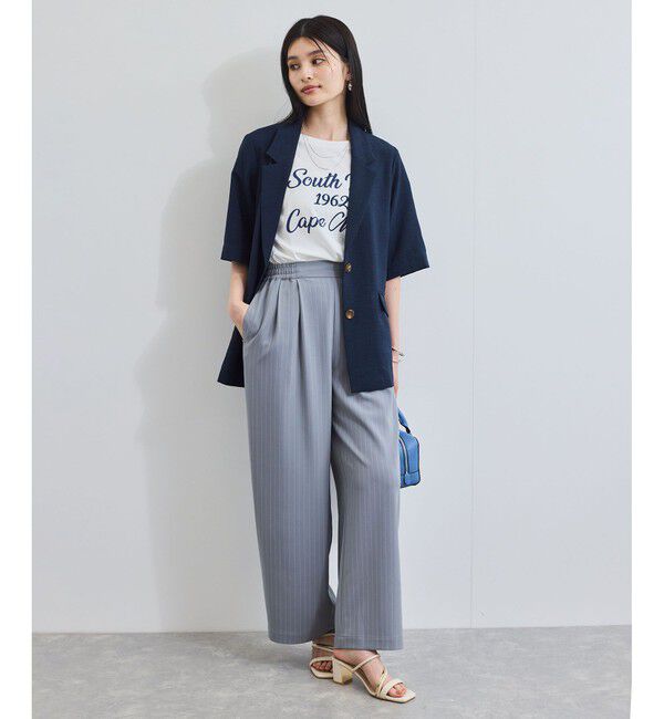 VIS「【接触冷感/UVケア】ピンストライプリラックスワイドパンツ」|チノ|