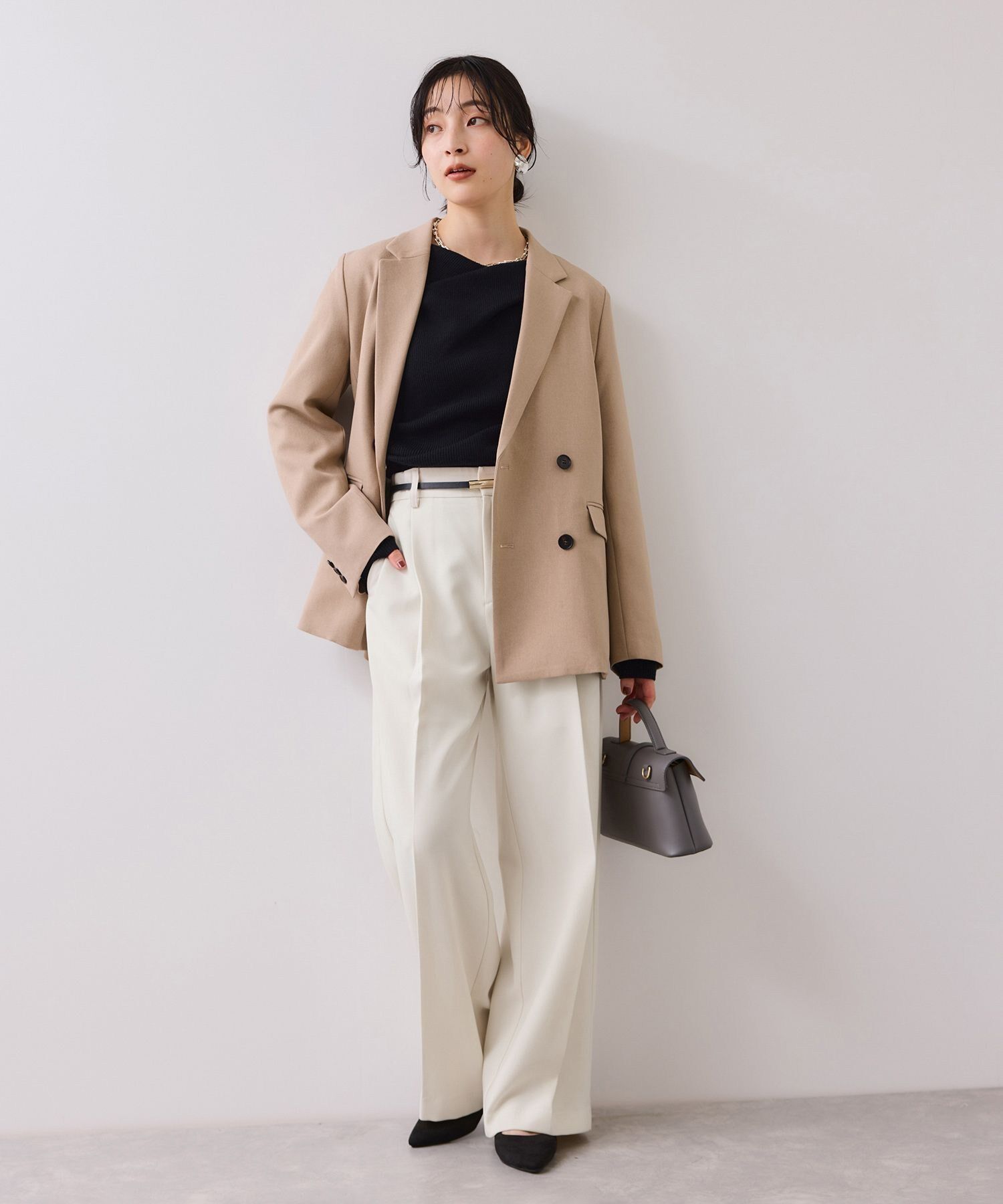 VIS「【美easy】ウーリッシュワンタックワイドパンツ【セットアップ対応/洗える】」|スラックス|