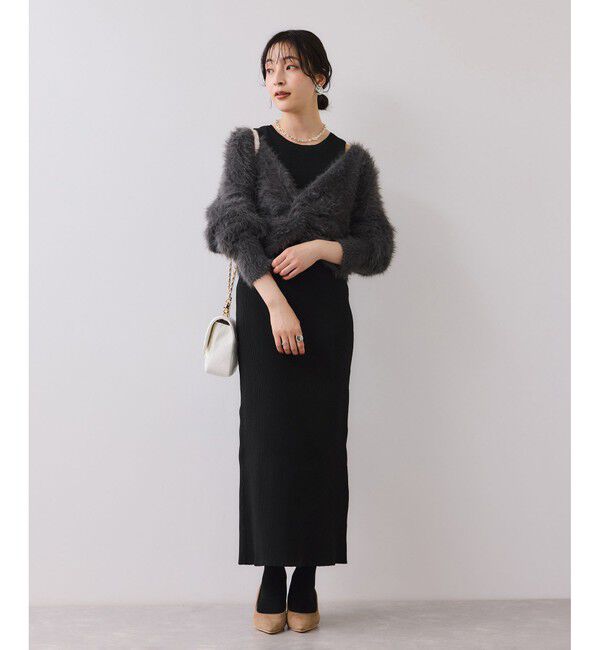 VIS「ねじりショートトップス付きロングニットワンピース/イージーケア」|ワンピース|