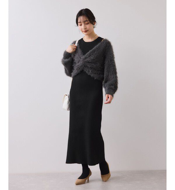 VIS「ねじりショートトップス付きロングニットワンピース/イージーケア」|ワンピース|