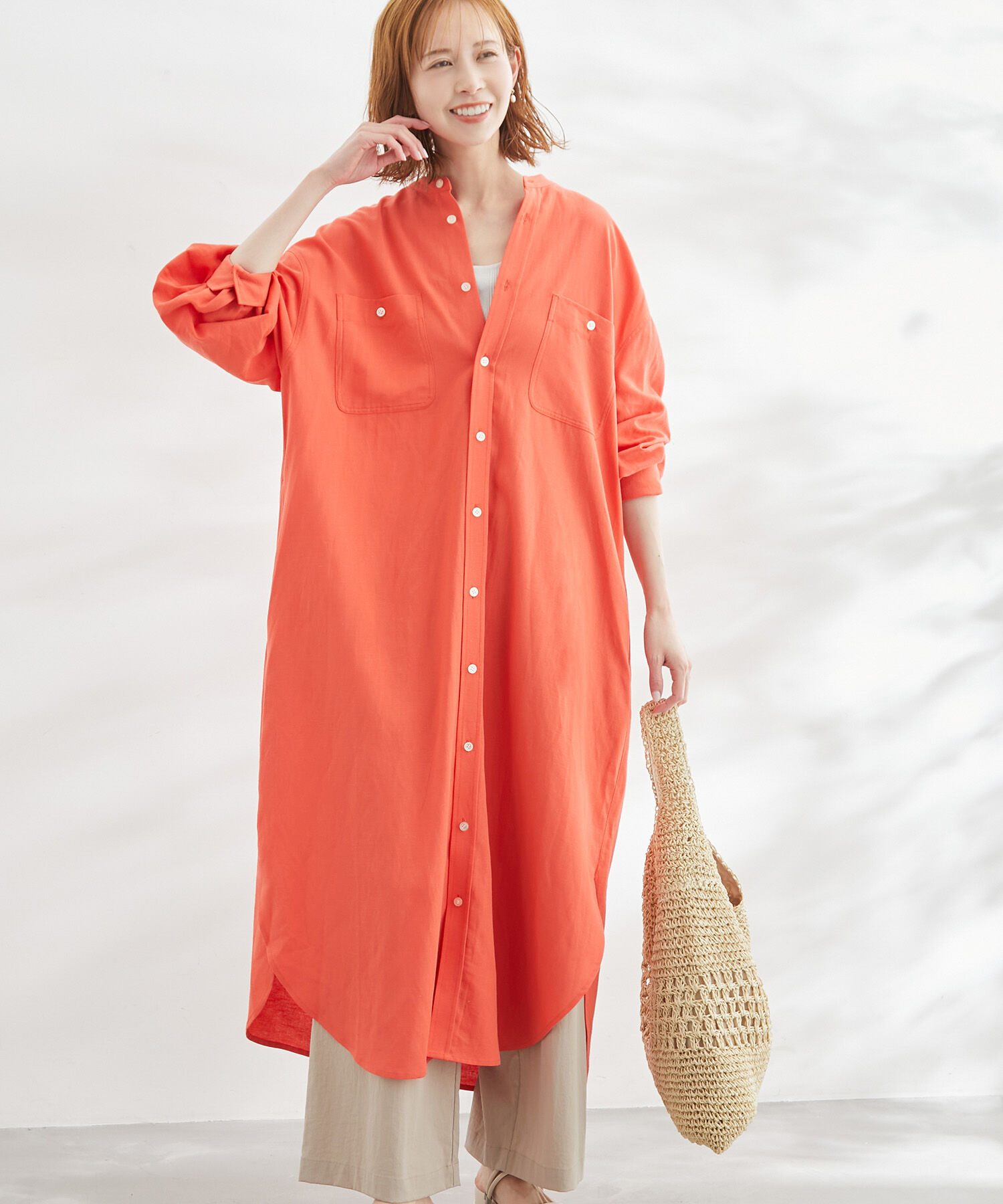 Rope&rsquo;Picnic「リンクコーデ/麻混シャツワンピース」|その他|オレンジ(70)