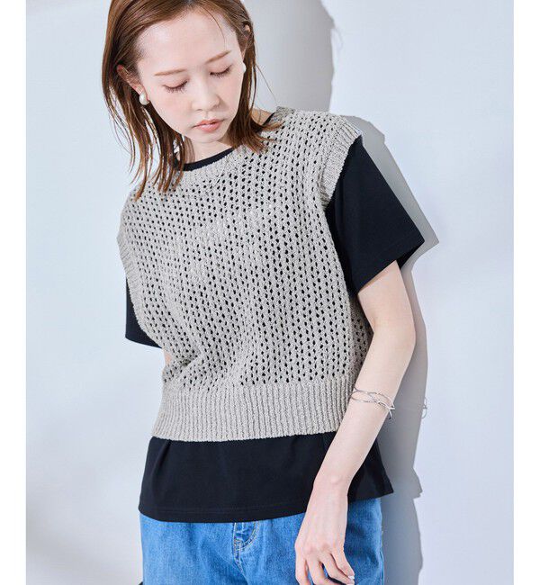 Rope&rsquo;Picnic「透かし編みラメニットベスト」|ベスト・ジレ|