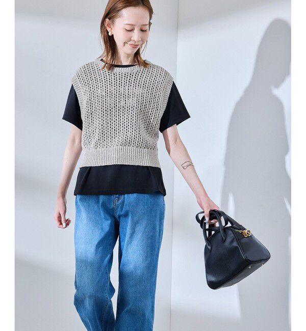 Rope&rsquo;Picnic「透かし編みラメニットベスト」|ベスト・ジレ|