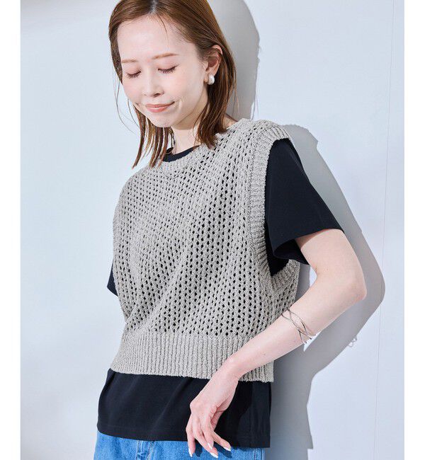 Rope&rsquo;Picnic「透かし編みラメニットベスト」|ベスト・ジレ|