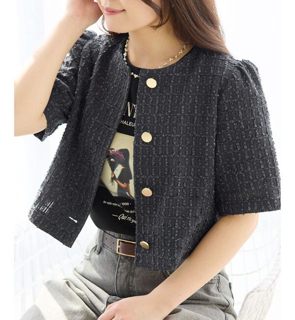 Rope&rsquo;Picnic「【サマー・ツイード】金ボタンカーディジャケット」|ノーカラージャケット|