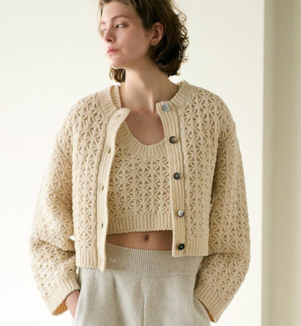  「WALANCE | クロシェ ダブルニットカーディガン WOMEN」|ニット・セーター|BEIGE系1