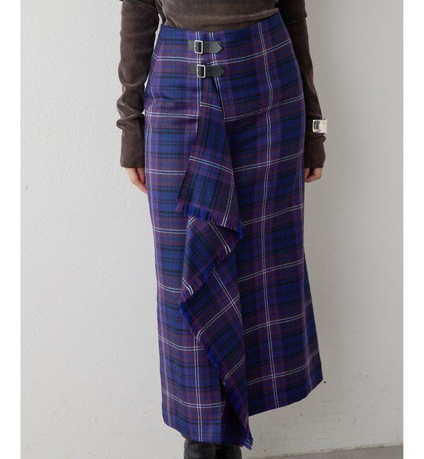  「チェックフリンジスカート」|スカート|パープル