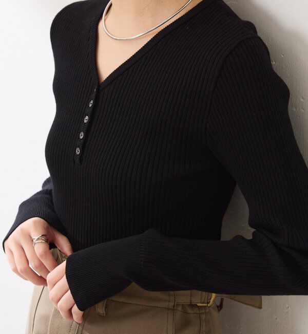  「ヘンリーネックVニット」|ニット・セーター|ブラック