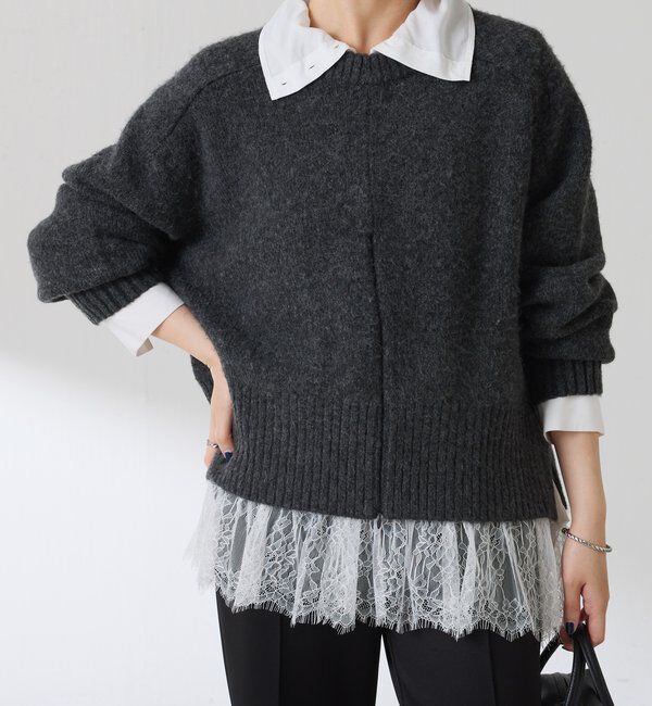  「裾レースハイネックシャツ」|シャツ・ブラウス|