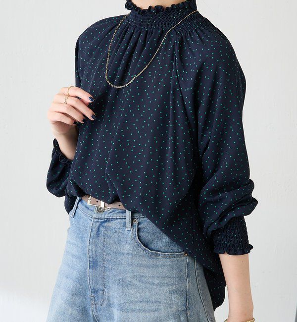  「ハイネックシャーリングドットブラウス」|シャツ・ブラウス|