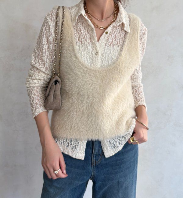  「前後2WAYシャギーニットタンクベスト」|ニット・セーター|アイボリー