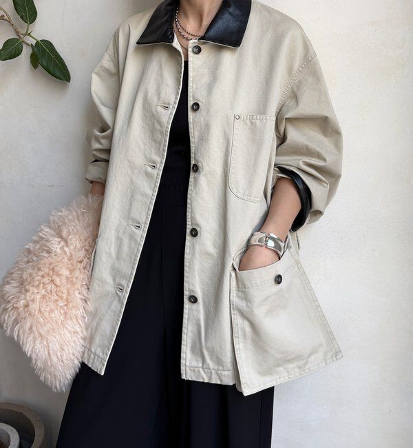  「レザーカラーカバーオールジャケット」|ブルゾン・スタジャン|ライトグレー