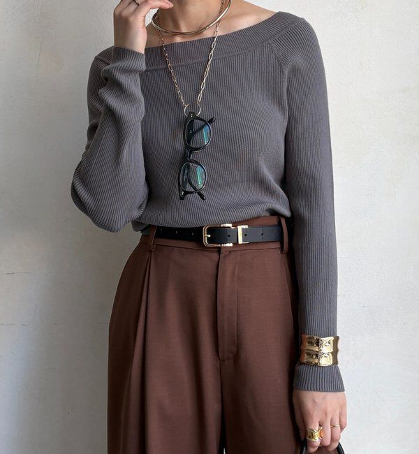  「ボートネックリブニット」|ニット・セーター|グレー