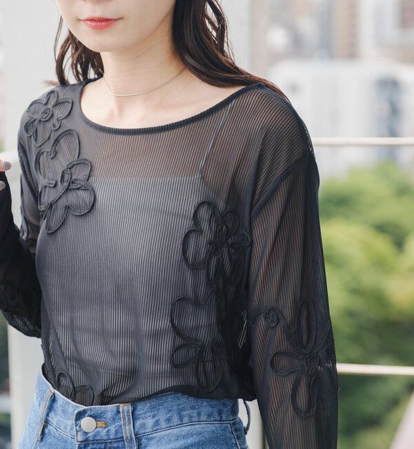  「フラワーコード刺繍シアーTOPS」|Tシャツ・カットソー|