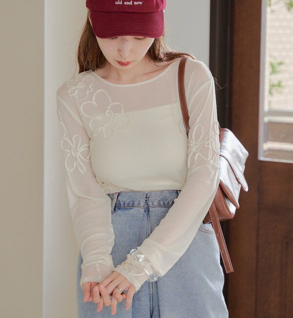  「フラワーコード刺繍シアーTOPS」|Tシャツ・カットソー|