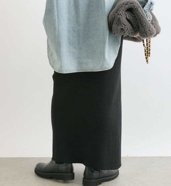  「【美シルエット】コットンリブニットスカート」|スカート|