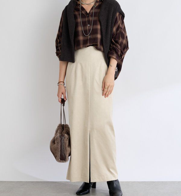  「【すっきり見えが叶う】ブラッシュドクロスIラインスカート」|スカート|