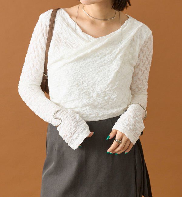  「レースオフショルロングTシャツ」|Tシャツ・カットソー|