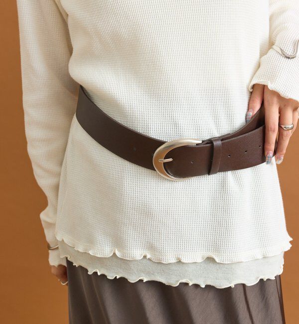  「ラウンドバックルワイドベルト」|ベルト|ブラウン