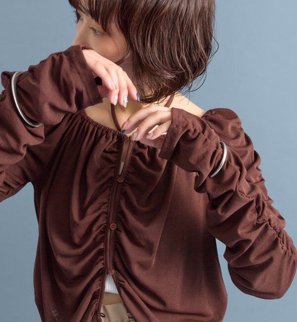  「スクエアネック シャーリングカーディガン」|Tシャツ・カットソー|ブラウン