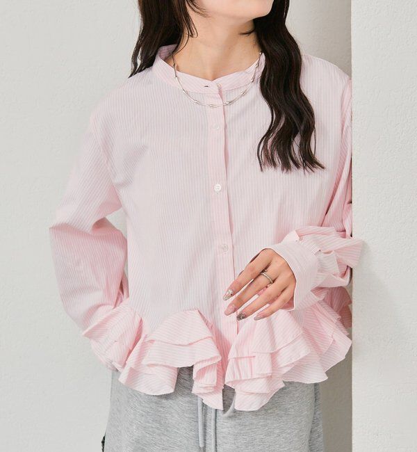  「ウェーブフリルブラウス」|シャツ・ブラウス|ピンク