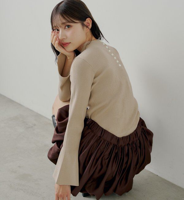  「【SALON by Chico】袖フレアランダムリブボタンニット」|ニット・セーター|